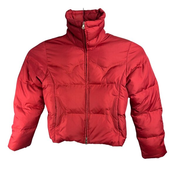 Guess Puffer Down Filled  Jacket Womens M Red Quilted Insulated Double Zip - Picture 1 of 10